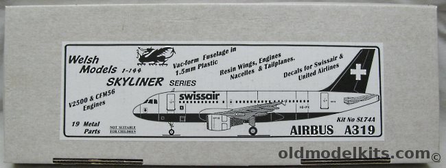Welsh 1/144 Airbus A319 with V2500 or CFM56 Engines - United Airlines or Swissair, SL74A plastic model kit